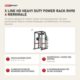 Titanium Strength X Line HD Heavy Duty Power Rack RH90 mit 4 Merkmalen: Geschlossener Käfig, Magnetische J-Haken und Spotter, Klimmzugstation mit mehreren Griffoptionen, 8 Aufbewahrungen für 50-mm-Scheiben