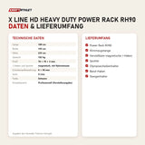 Technische Daten und Lieferumfang von Titanium Strength X Line HD Heavy Duty Power Rack RH90 als Tabelle