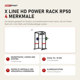 Titanium Strength X line HD Power Rack RP50 mit 4 Merkmalen: Magnetische J-Hooks und Spotter, Stahl 70 × 70 mm, Doppelte vertikale und horizontale Verbindung, Klimmzugstation