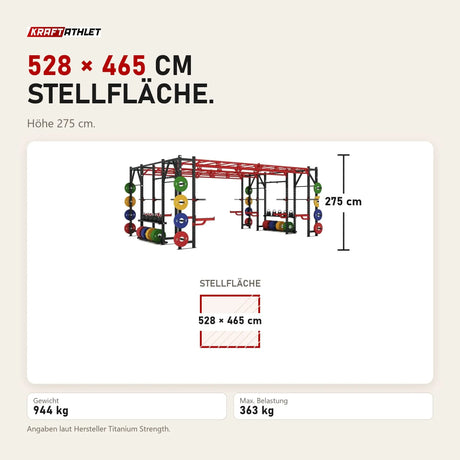 Maßbild Titanium Strength X Line Heavy Athletic Bridge Rack FR50: Stellfläche 528 × 465 cm, Höhe 275 cm