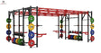 Titanium Strength X Line Heavy Athletic Bridge Rack FR50 – Schrägansicht mit roter Traverse und Hantelscheibenablagen