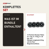 Frage und Antwort zu Younix Bumper Bundle 140 kg Langhantel-Set: Was ist im Bundle enthalten?