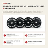 Younix Bumper Bundle 140 kg Langhantel-Set mit 4 Merkmalen: Komplettes Set, Olympia-Langhantel 20 kg, Langhantel auf 1.500 kg getestet, Bumper Plates Ø 450 mm