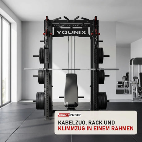 Younix Cable Rack Kabelzug-Power-Rack in einem hellen Home-Gym
