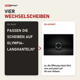 Frage und Antwort zu Younix Change Plate Kit Wechselscheiben: Passen die Scheiben auf Olympia-Langhanteln?