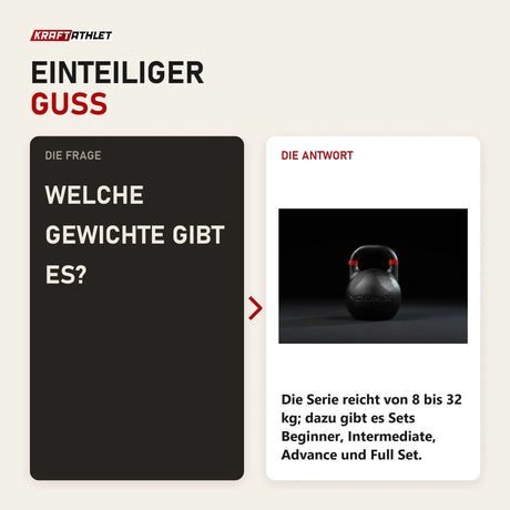 Frage und Antwort zu Younix Competition Kettlebell 16 kg Gusseisen: Welche Gewichte gibt es?