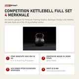 Younix Competition Kettlebell Full Set mit 4 Merkmalen: Fünf Gewichte von 8 bis 32 kg, Identische Maße in jeder Stufe, Aus einem Stück Gusseisen gegossen, Griff Ø 33 mm