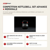 Younix Competition Kettlebell Set Advance mit 4 Merkmalen: Drei Gewichte von 16 bis 32 kg, Identische Maße in jeder Stufe, Aus einem Stück Gusseisen gegossen, Griff Ø 33 mm
