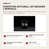 Younix Competition Kettlebell Set Beginner mit 4 Merkmalen: Drei Gewichte von 8 bis 16 kg, Identische Maße in jeder Stufe, Aus einem Stück Gusseisen gegossen, Griff Ø 33 mm