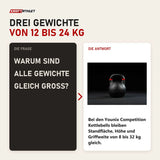 Frage und Antwort zu Younix Competition Kettlebell Set Intermediate: Warum sind alle Gewichte gleich groß?