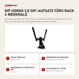 Younix Dip Horns 2.0 Dip-Aufsatz fürs Rack mit 4 Merkmalen: 500 kg Traglast, Werkzeuglose Montage, Angewinkelte Griffe Ø 48 mm, Stahlrohr 50 × 70 mm