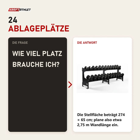Frage und Antwort zu Younix Double Deck Hantelablage Kurzhantelrack: Wie viel Platz brauche ich?