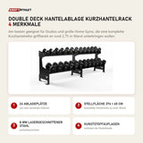 Younix Double Deck Hantelablage Kurzhantelrack mit 4 Merkmalen: 24 Ablageplätze, Stellfläche 274 × 65 cm, 8 mm lasergeschnittener Stahl, Kunststoffauflagen