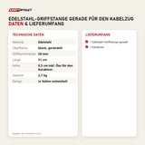Technische Daten und Lieferumfang von Younix Edelstahl-Griffstange gerade für den Kabelzug als Tabelle