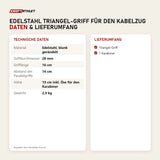 Technische Daten und Lieferumfang von Younix Edelstahl Triangel-Griff für den Kabelzug als Tabelle