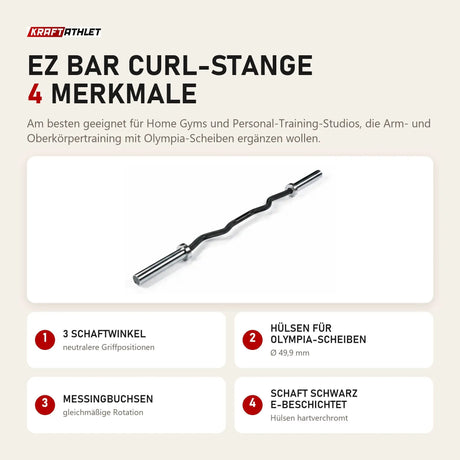 Younix EZ Bar Curl-Stange mit 4 Merkmalen: 3 Schaftwinkel, Hülsen für Olympia-Scheiben, Messingbuchsen, Schaft schwarz E-beschichtet