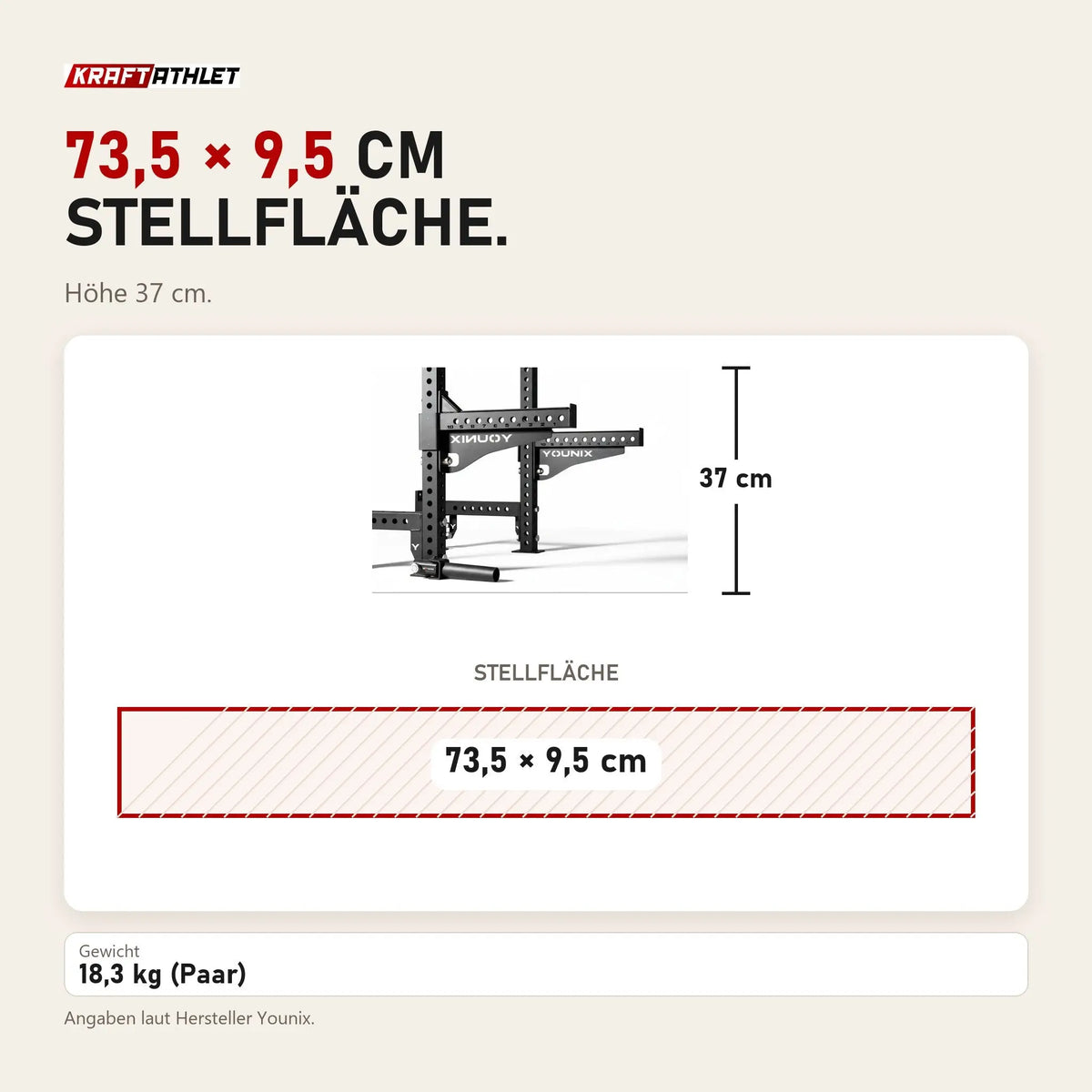 Maßbild Younix Half Safety Bars Sicherheitsablagen: Stellfläche 73,5 × 9,5 cm, Höhe 37 cm