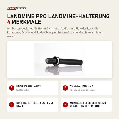 Younix Landmine Pro Landmine-Halterung mit 4 Merkmalen: Über 100 Übungen, 51-mm-Aufnahme, Drehbare Hülse aus 10 mm Stahl, Montage auf jedem Upright in jeder Höhe