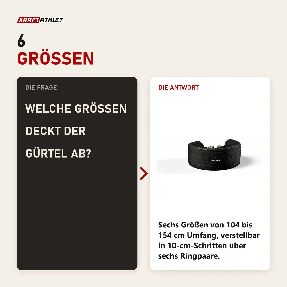 Frage und Antwort zu Younix Multi-Use Belt Dip- und Belt-Squat-Gürtel: Welche Größen deckt der Gürtel ab?