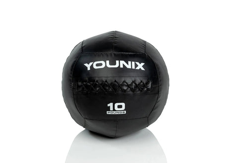 Younix Performance Med Ball Set Medizinbälle, Frontansicht eines schwarzen 10-Pfund-Balls mit weißem Aufdruck