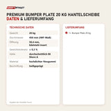 Technische Daten und Lieferumfang von Younix Premium Bumper Plate 20 kg Hantelscheibe als Tabelle