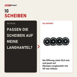 Frage und Antwort zu Younix Premium Bumper Set 100 kg Hantelscheiben-Set: Passen die Scheiben auf meine Langhantel?