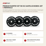 Younix Premium Bumper Set 100 kg Hantelscheiben-Set mit 4 Merkmalen: 10 Scheiben, Ø 450 mm, Edelstahl-Insert, Enge Gewichtstoleranz