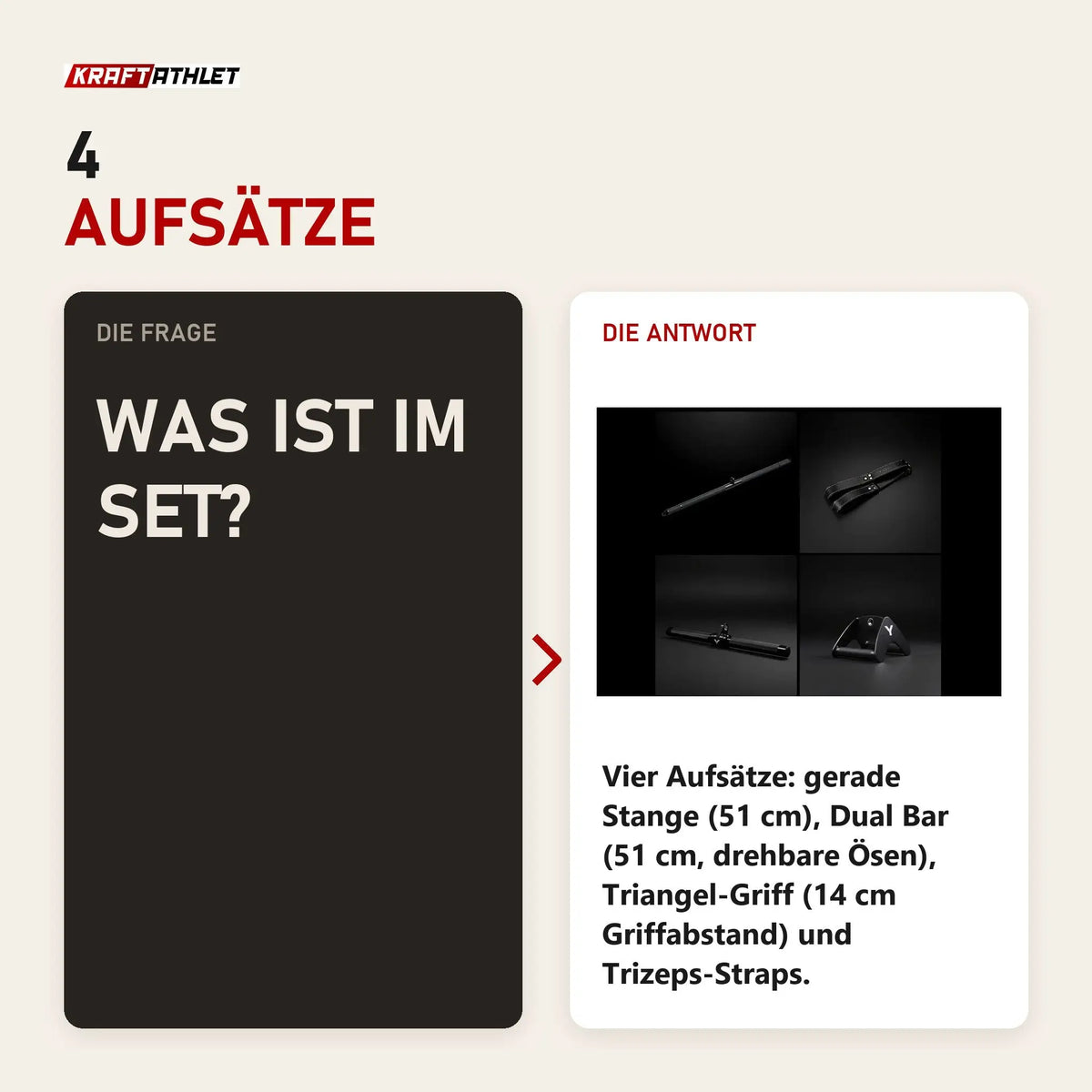 Frage und Antwort zu Younix ProSeries Griff-Set für den Kabelzug: Was ist im Set?
