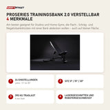 Younix ProSeries Trainingsbank 2.0 verstellbar mit 4 Merkmalen: 24 Einstellungen, Sitz 0° / 15° / 30°, 390 kg Traglast, Lasergeschnitten und robotergeschweißt