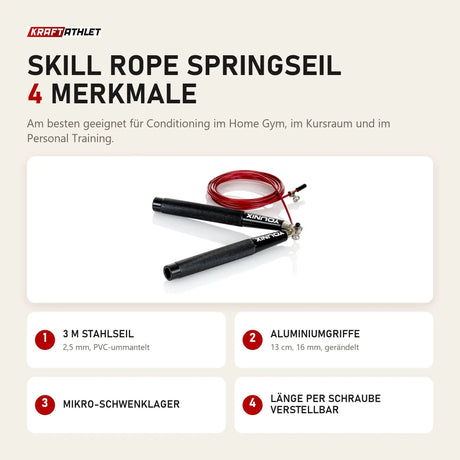 Younix Skill Rope Springseil mit 4 Merkmalen: 3 m Stahlseil, Aluminiumgriffe, Mikro-Schwenklager, Länge per Schraube verstellbar