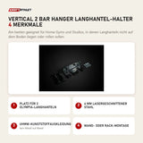 Younix Vertical 2 Bar Hanger Langhantel-Halter mit 4 Merkmalen: Platz für 2 Olympia-Langhanteln, 4 mm lasergeschnittener Stahl, UHMW-Kunststoffauskleidung, Wand- oder Rack-Montage