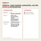 Technische Daten und Lieferumfang von Younix Vertical 2 Bar Hanger Langhantel-Halter als Tabelle