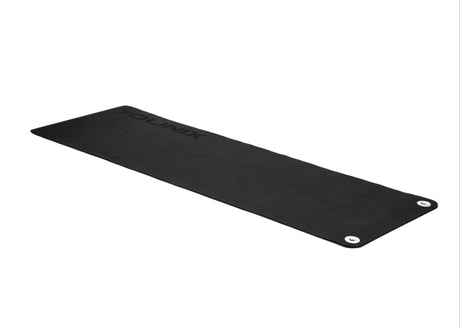 Younix Workout Mat Trainingsmatte in Schwarz, ausgerollt in Schrägansicht mit Aufhängeösen